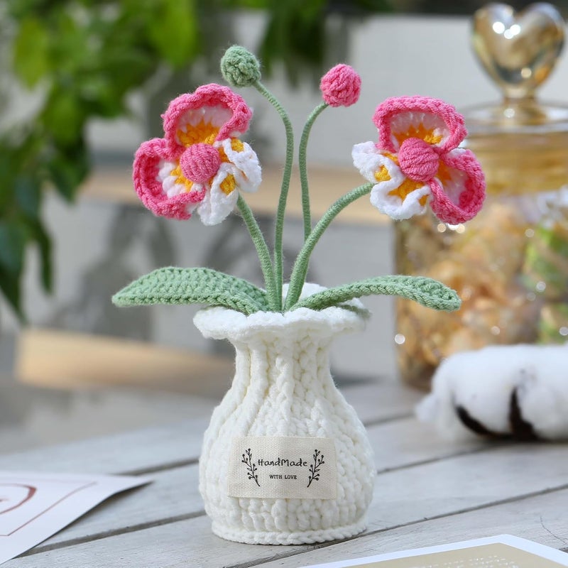 YOOJEE Crochet Flower Pot Orchid Pink Valentines Day Crochet Gift for Him Her Boyfriend Girlfriend Women Sister Mom Teacher Couples Wife Husband Friends Coworker Handmade Knitted Plant Cute Desk Decor - Image 4